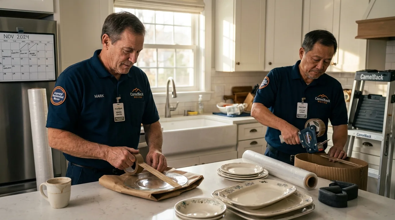 Professional crew packing kitchen dishware in Los Alamos, NM